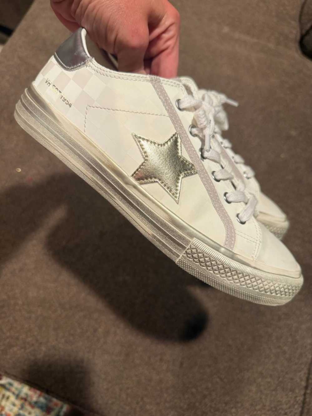 Vintage Havana White Sneaker with Silver Star and Gold Tongue Detail